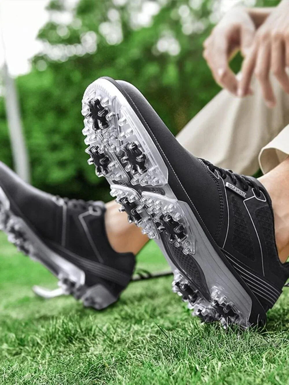 Men's Black Golf Shoes Fixed Nail Less Sole Waterproof Lightweight No-slip